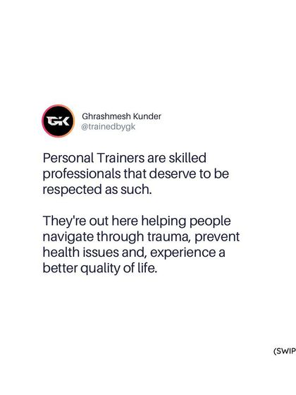 Personal trainers are skilled professionals who help people navigate health issues, prevent future problems, and experience a better quality of life. We deserve to be respected for the positive impact we have.