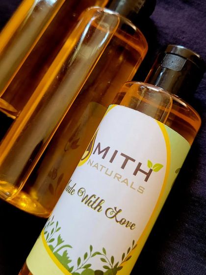 My homemade Carrot Oil, which is wonderful for both hair and skin. For hair, it restores moisture, tames frizz, and helps it grow faster and thicker. It's also gentle enough for babies' skin.