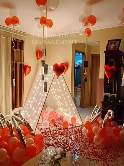 The full view of the living room transformation, showing how I can use your own space to create a completely new and romantic environment. The hanging photos are a touch that I find makes it extra special.