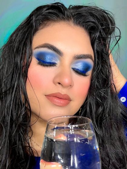 A creative blue eyeshadow look I did on myself after a long time.