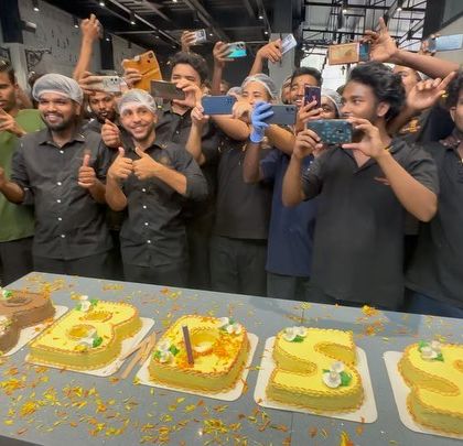 A strong company culture is the backbone of any successful F&B business. Here, our team celebrates a birthday, showcasing the family environment we have built at The Rameshwaram Cafe.