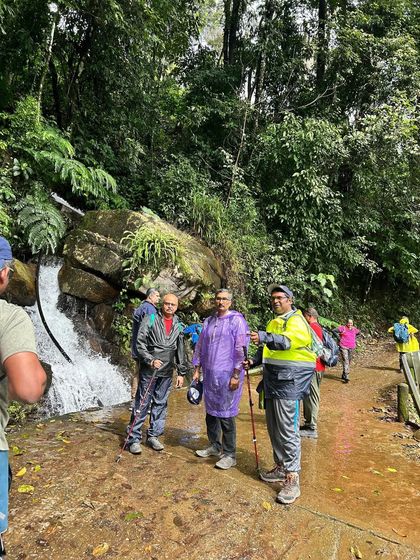 The start of the Thadiyandamol trek, with our group ready to conquer the highest peak in Coorg.