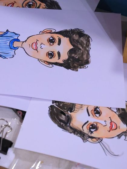 A closer look at the caricature artist's work. This is a wonderful and unique keepsake from the party for guests of all ages.