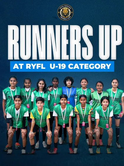 Celebrating our future. Our U-19 Girls team proudly posing after finishing as runners-up in the Reliance Youth Football League, a testament to our thriving youth development program.