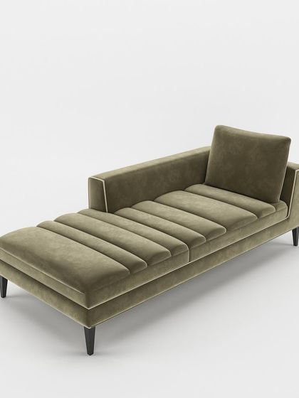 This three-quarter view of the chaise lounge showcases its plush, segmented cushioning, designed for ultimate comfort and style.