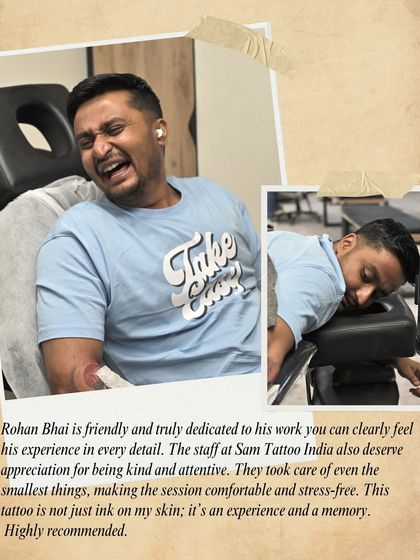 "This tattoo is not just ink on my skin; it's an experience and a memory." The joy and relief after a successful, long cover-up session.