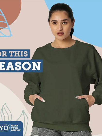 An olive green oversized sweatshirt for women, designed for warmth and style.
