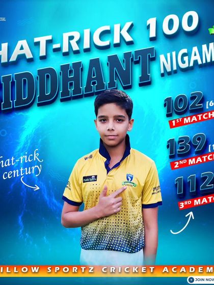 An incredible achievement by Siddhant Nigam, scoring a hat-trick of centuries. This level of consistency is what we strive for with our top-performing players.