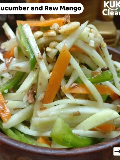 This cucumber and raw mango salad is the perfect tangy and crunchy salad for a hot day. The combination of flavors is incredibly refreshing and light.