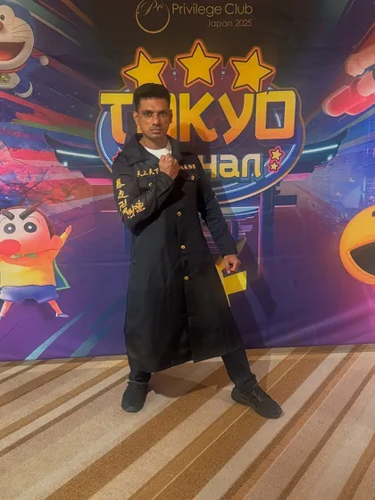 Another shot from the Tokyo event, showcasing the unique attire and the vibrant branding. It was an honor to represent an Indian brand on a global stage.