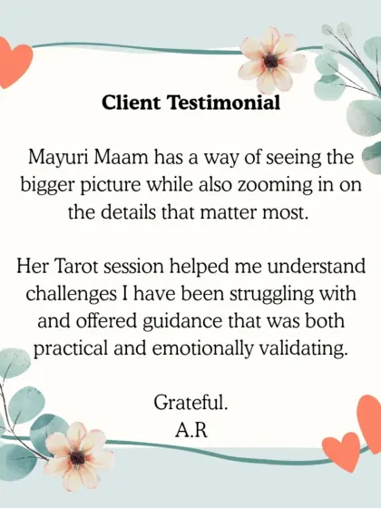 My goal is to provide guidance that is both practical and emotionally validating. This feedback highlights my ability to see the bigger picture while focusing on the small details that create the most significant shifts for you.