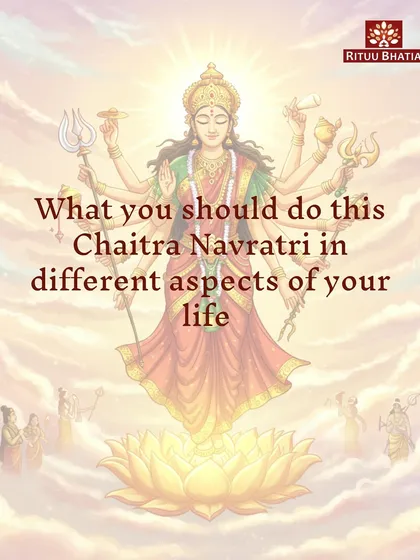 This image is a reminder of the rituals you can perform during Chaitra Navratri. Each practice is designed to help you manifest your desires, whether for financial growth, health, family harmony, or fertility.