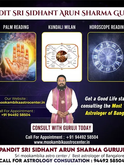 I offer a complete range of astrological services, including Palm Reading, Kundali Milan, and detailed Horoscope Reading. Consult the most trusted astrologer in Bangalore for a good life start.