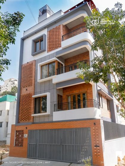 A full view of the Akshaynagar apartment building, showcasing how the design provides individuality to each floor while maintaining a unified theme.