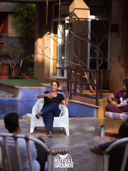 A moment from an interactive session at a corporate retreat with Mutual Grounds. Beyond just dance, I lead discussions and activities that encourage teams to connect on a deeper level in a relaxed, open environment.