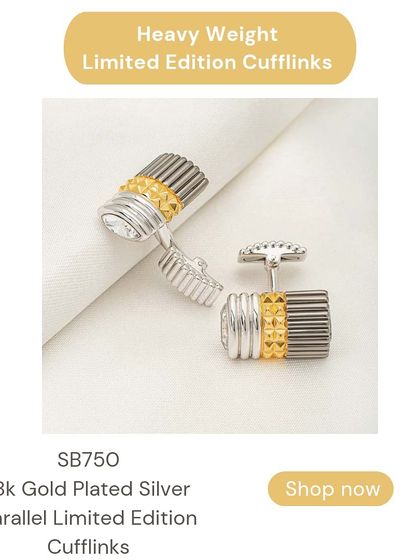 A variation of the parallel design cufflinks, this pair features a mix of silver and gold plating. They are a sophisticated and modern accessory for any formal occasion.