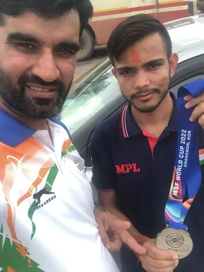 Another picture celebrating the ISSF World Cup silver medal. This is a huge achievement for any competitive shooter.