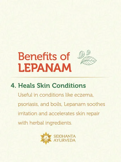 For conditions like eczema and psoriasis, Lepanam helps soothe irritation and accelerate skin repair. The herbal ingredients are chosen specifically to heal and calm the affected skin.