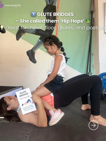 My daughter calls these 'Hip Hops'. For me, they are one of the best postpartum exercises for activating the glutes and pelvic floor. Having my little one join in isn't just cute, it's a reminder that our fitness should prepare us for the real movements of motherhood.