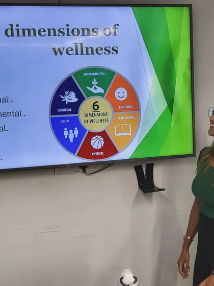 My programs go beyond physical postures. I also lead educational workshops on holistic well-being, like this session on the six dimensions of wellness, to empower employees with knowledge for a healthier lifestyle.