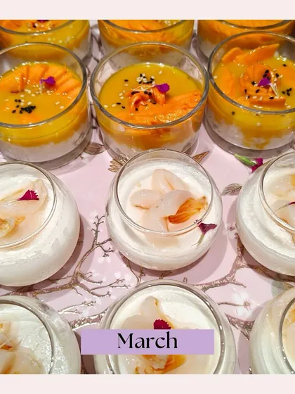 A shot of our dessert cups from a March event, featuring mango and lychee flavors. This image is part of our yearly recap, showcasing our seasonal offerings.