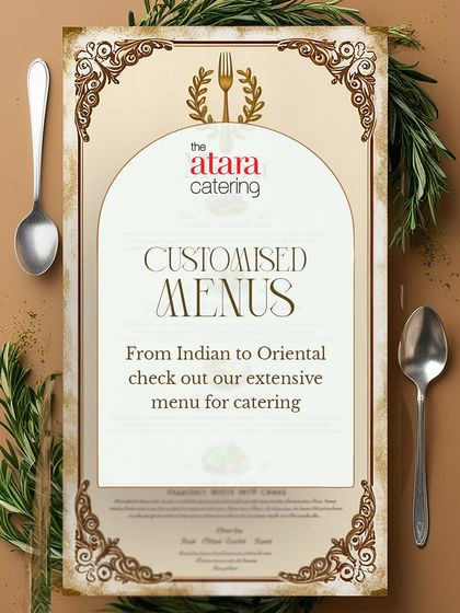 We offer customized menus that are extensive and authentic, from Indian to Oriental. This graphic represents the elegant and detailed menu planning we provide for every event.
