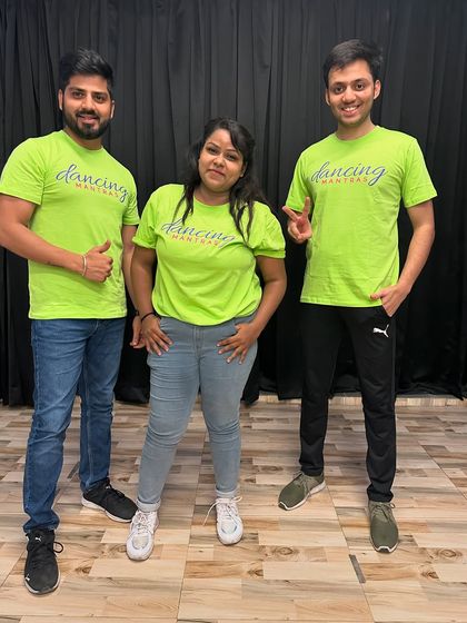 Three members of the "Fukrey's" crew, looking cool and confident in their matching performance t-shirts.