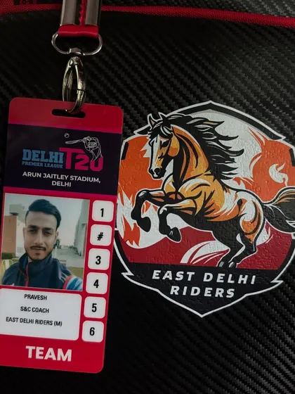My official S&C Coach ID for the Delhi Premier League, placed next to the team logo. It's an honor to be part of this setup.