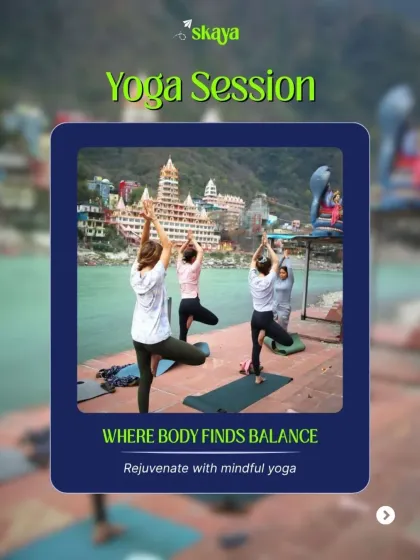 Find your balance with a yoga session right by the Ganga. Our mindful yoga classes are for everyone, whether you're a beginner or an experienced yogi. Rejuvenate your body and mind.