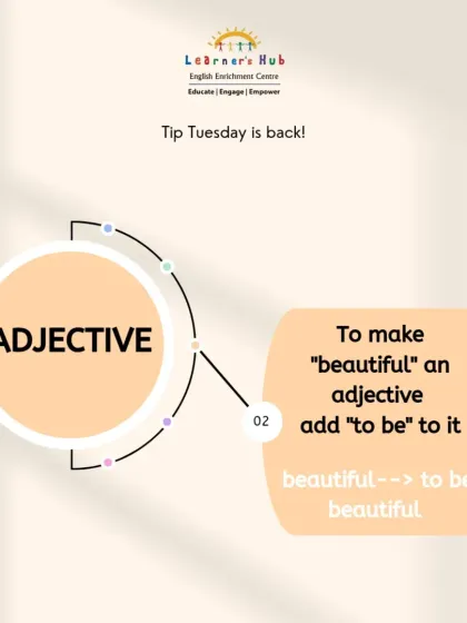 In this 'Tip Tuesday' post, we show that 'beautiful' is an adjective when used with the verb 'to be'. We break down parts of speech into simple, visual lessons.