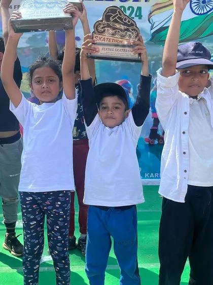 The moment of victory. We make sure every participant feels like a champion with custom-designed trophies at our annual Skatethon events.