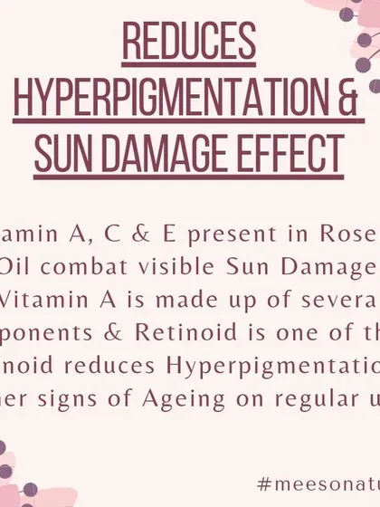 If you struggle with sun damage or hyperpigmentation, Rosehip Oil can help. It contains natural retinoids (a form of Vitamin A) that are known to reduce these signs of ageing with regular use.
