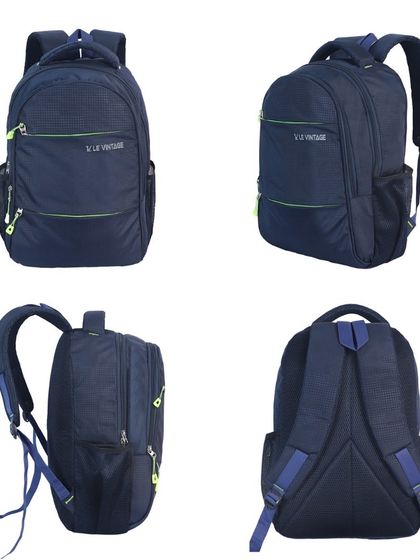 A four-angle composite image of a backpack. This type of infographic gives customers a complete 360-degree view of the product in a single image.