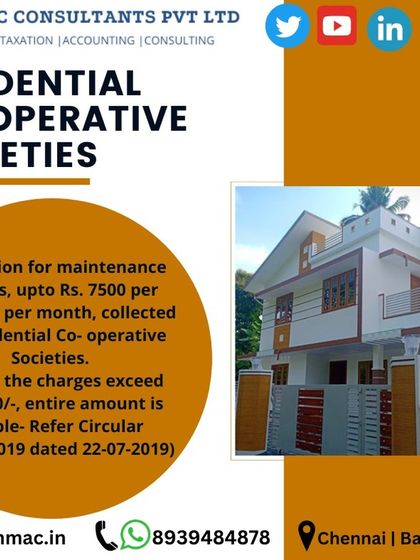 For residential co-operative societies, there is an exemption for maintenance charges up to Rs. 7500 per member. However, if the charges exceed this limit, the entire amount becomes taxable.