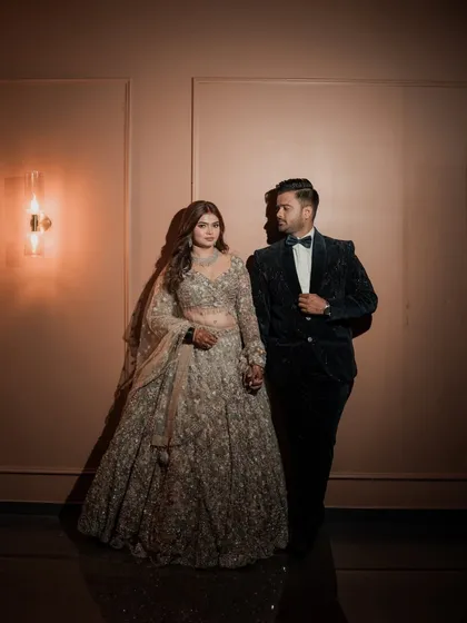 Glitz, glam, and a dash of magic for the reception. This look is all about shimmering highlights, nude lips, and a sparkle that steals the show, perfect for a night of celebration.