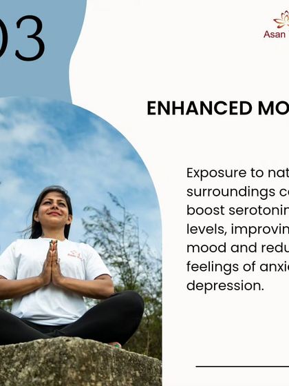 An infographic explaining that exposure to natural surroundings during yoga can boost serotonin levels, improving mood and reducing anxiety.