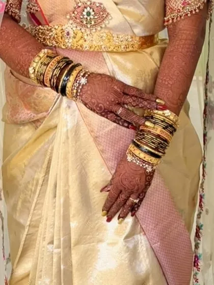 Additional views showcasing the variety and detail of my heirloom bridal sarees. Each image captures a different angle, moment, or detail, from full portraits to close ups of the fabric and embroidery, illustrating the complete story of each bride's custom creation.