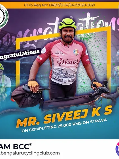 We congratulate Mr. Siveej K S on completing 25,000 kms on Strava. A wonderful achievement.