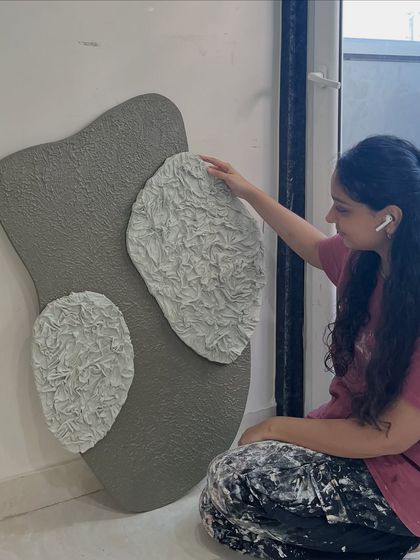 Here I am adding the final touches to the ruffled texture piece. Every single artwork is handmade with love and a whole lot of patience.