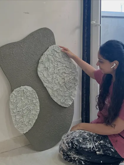 Here I am adding the final touches to the ruffled texture piece. Every single artwork is handmade with love and a whole lot of patience.