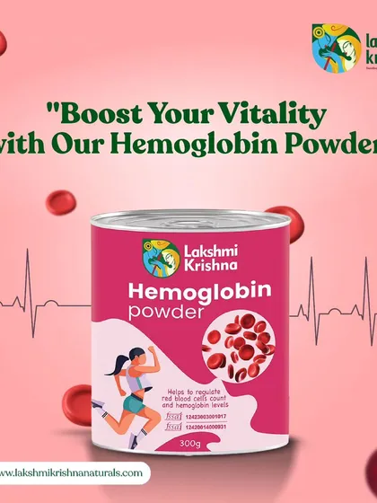 Boost your vitality with our Hemoglobin Powder. This graphic emphasizes how our natural formula helps regulate red blood cell count and improve your overall energy levels.