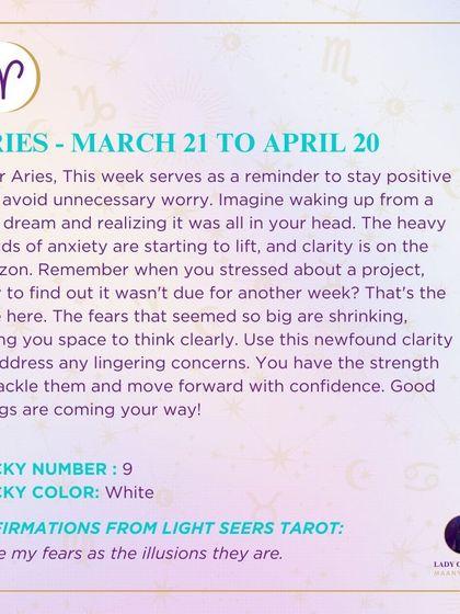 A weekly forecast for Aries about staying positive and avoiding unnecessary worry. This reading reminds you that clarity is on the horizon and good things are coming your way.