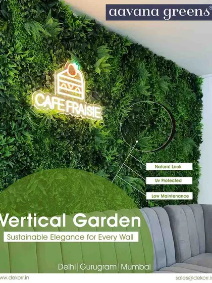 This is how I transform commercial spaces. For this cafe, I installed a lush, UV-protected vertical garden that creates a vibrant atmosphere, making it a memorable spot for customers. The neon sign adds a great touch to the green wall.