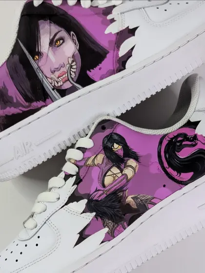 "Finish Him!" A Mortal Kombat custom featuring the deadly Mileena on a pair of Air Force 1s. This was one half of a couple's pair.
