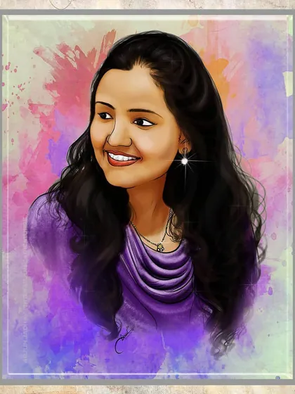 A framed version of the colorful digital portrait. This shows how the final artwork can look when printed and framed, ready to be displayed on a wall.
