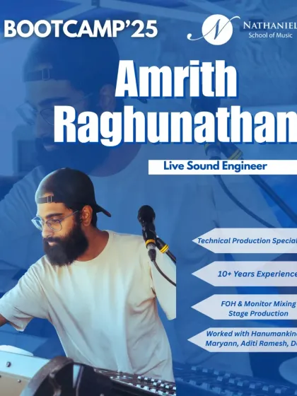 Learn from Amrith Raghunathan, our Live Sound Engineer for the bootcamp. With over 10 years of experience in technical production and FOH mixing, he'll share insights on what it takes to create a great live sound.