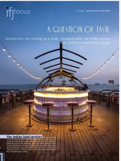 The Queensline Sea Yah featured on the cover of IFJ (Indian Architect & Builder) magazine. The cover story, "A Question of Taste," explored how great design enhances the culinary experience in modern restaurants.
