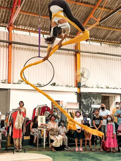 Expect the unexpected at the circus! Our events often feature breathtaking performances like aerial silk acts, adding a touch of magic and wonder to your market day experience. It's more than shopping, it's a spectacle.