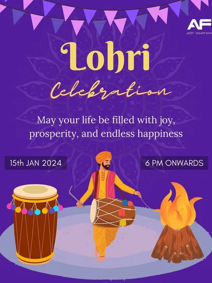 The official poster for our Lohri Celebration, inviting all members to join in the festive gathering.