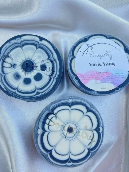 A closer look at the detailed Yin & Yang soap design.